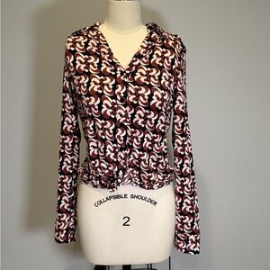 Philosophy Women's Button Down Shirt - Red and White Pattern